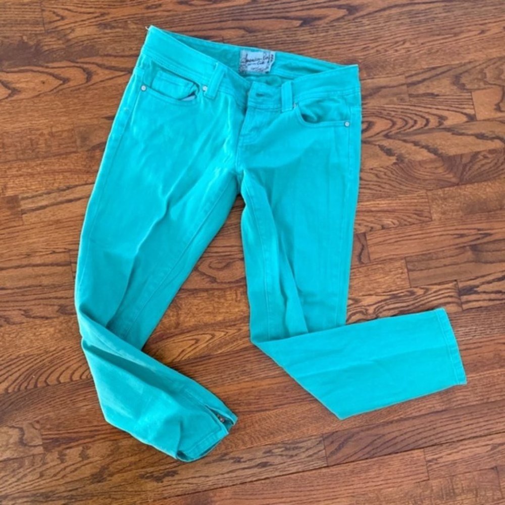 American rag teal ankle zip jeans